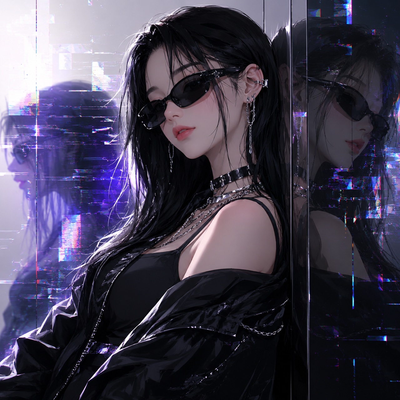 墨镜下的 KYRA 与镜中的倒影