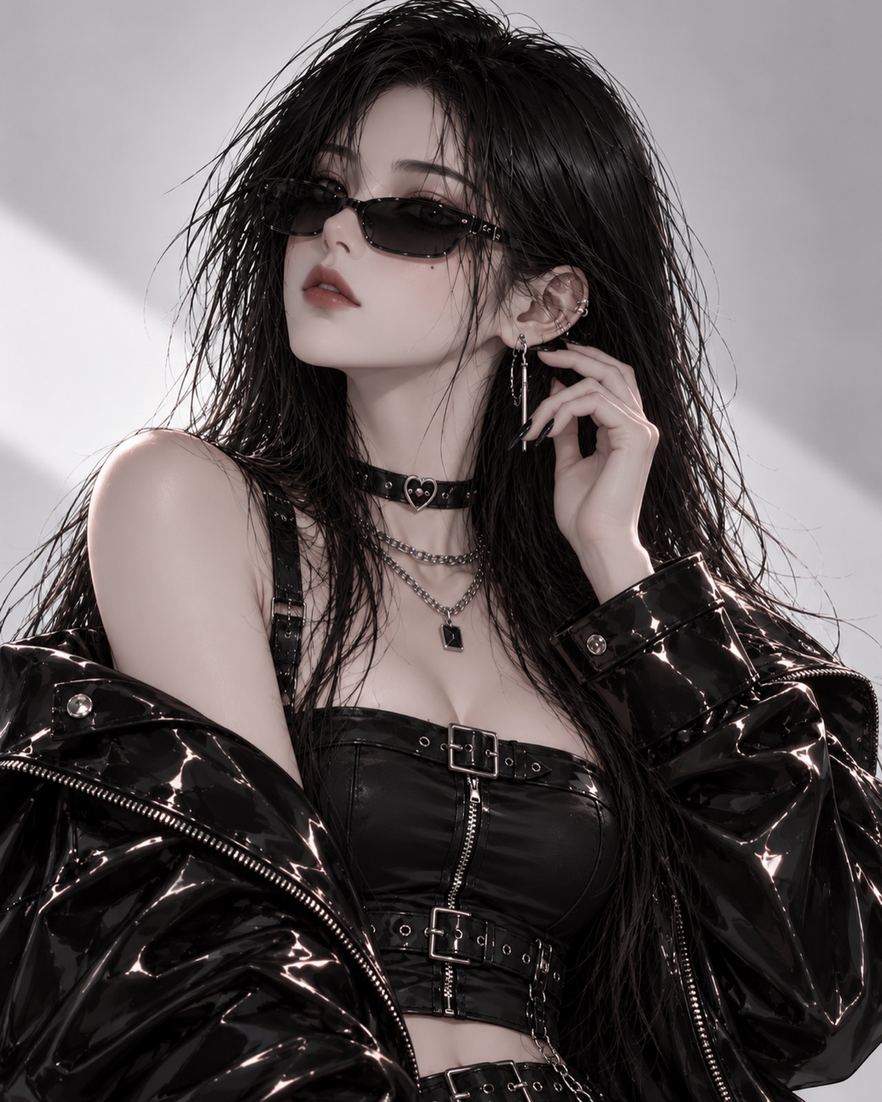 KYRA 戴墨镜侧头触碰耳饰