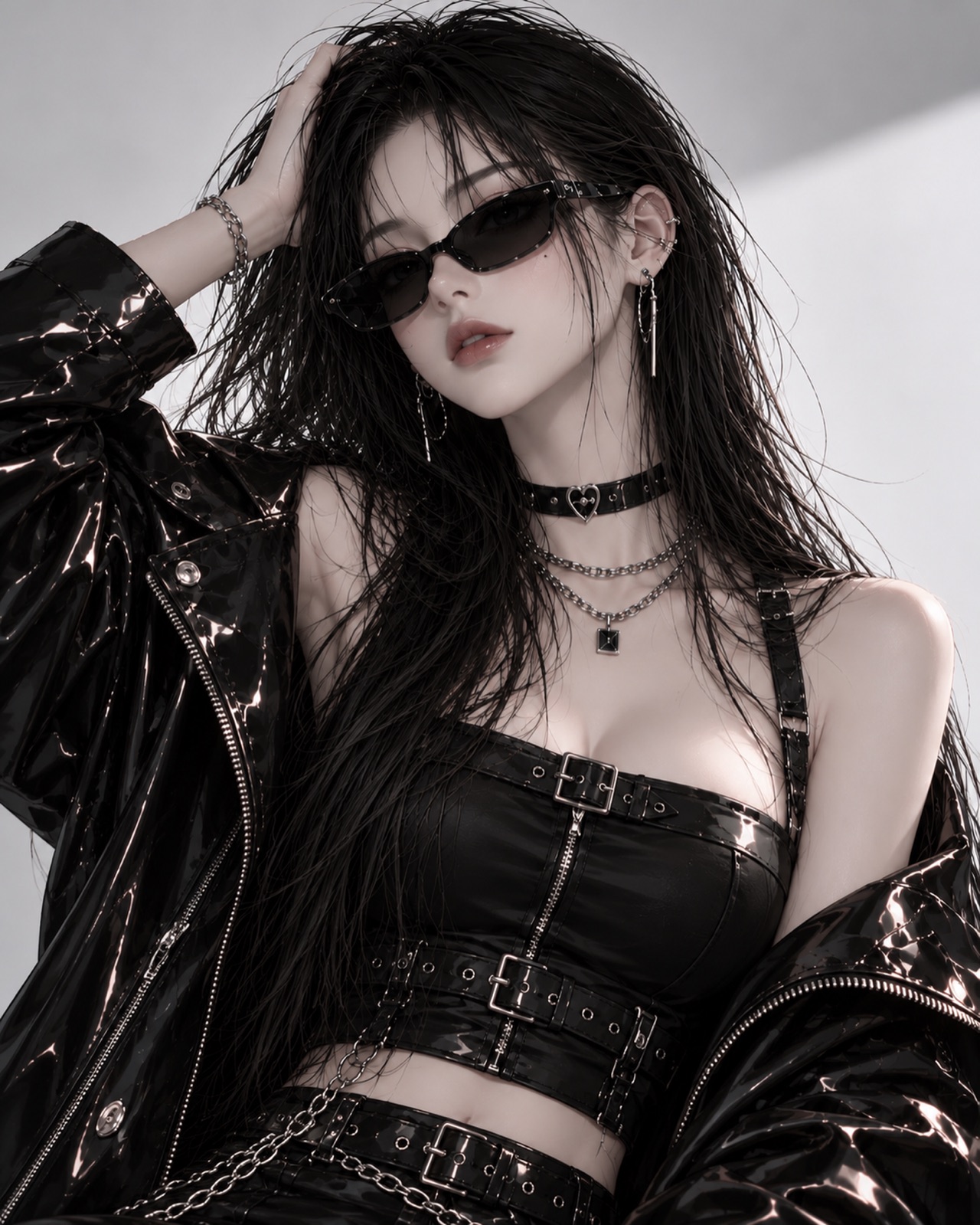 KYRA 单手拢发的墨镜肖像